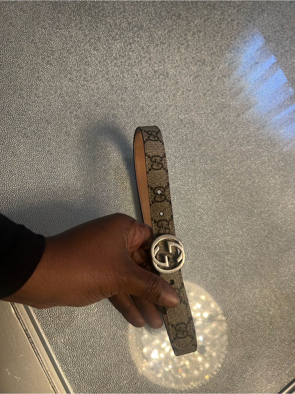 Gucci Brown Monogram Kids Belt with Silver Double-G Buckle